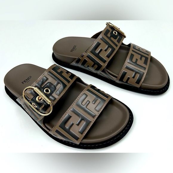 FENDI Leather FF Slide Sandals - Picture 5 of 10